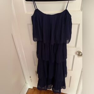 A navy midi ruffle chiffon dress